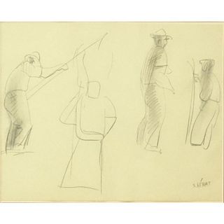 Serge Ferat, French (1881-1958) Pencil sketch on paper "Four Figures"
