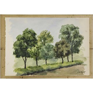 20th Century French School Watercolor on Paper, Tree Lined Path