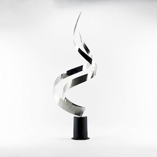Curtis Jere, American/Chinese (1910-2008) Modern Metalwork Twisted Flame Sculpture n Metal Base