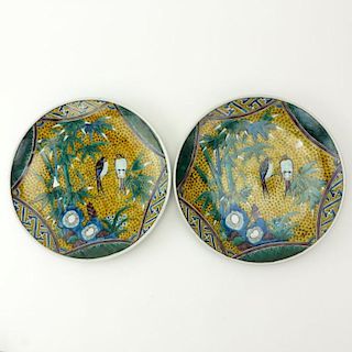 Pair of Japanese Kutani Porcelain Plates With Bird and Bamboo Motif, Possibly Edo Period