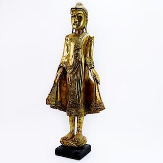 Modern Decorative Thai Carved Gilt and Jeweled Buddha Figure