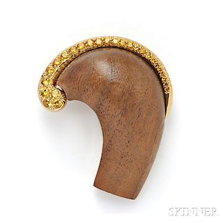18kt Gold, Carved Wood, and Yellow Sapphire Brooch, Seaman Schepps