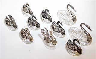 * Nine Silver Mounted Glass Swan Form Salts Height of tallest 4 1/4 inches.