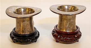 * Two Silver Top Hats Height 2 1/4 inches.