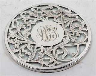 An American Silver Overlay Glass Trivet Diameter 7 inches.