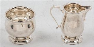 An English Silver-Plate Creamer and Sugar Set Height of first 3 1/2 inches.