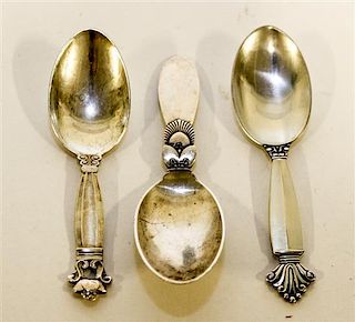 Three Danish Silver Child's Spoons, Georg Jensen Silversmithy, Copenhagen, comprising one example in the Cactus pattern, one exa
