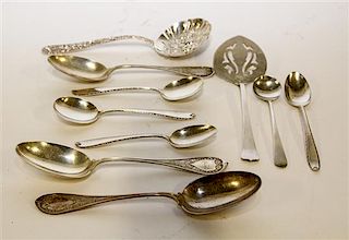A Collection of American Silver Flatware Articles, Various Makers, comprising: 6 serving spoons, Wood & Hughes, New York, NY 6 s