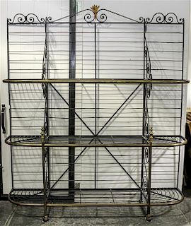 * A French Wrought Iron and Brass Baker's Rack Height 92 x width 76 inches.