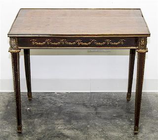 * A Neoclassical Gilt Bronze Mounted Parquetry Side Table Height 25 1/2 x width 31 x depth 21 1/2 inches.