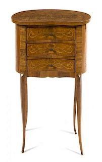 * A Louis XVI/XVI Transitional Style Marquetry Side Table Height 29 inches.