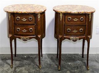* A Pair of Louis XVI Style Gilt Metal Mounted Walnut Side Cabinets Height 29 3/4 x width 21 1/4 x depth 13 1/4 inches.