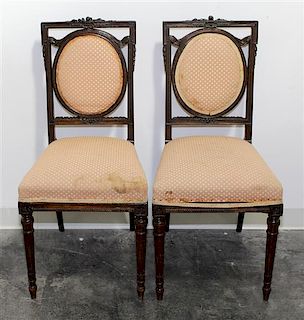 A Pair of Louis XVI Style Side Chairs Height 36 1/4 inches.