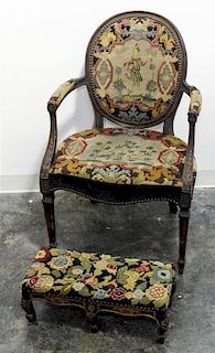 * A Louis XV Style Walnut Fauteuil Height 35 1/4 inches.