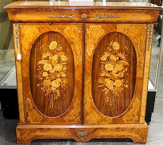 * An Italian Marquetry Cabinet. Height 41 x width 40 3/4 x depth 12 1/2 inches.