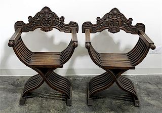 * A Pair of Renaissance Revival Chairs. Height 37 inches.