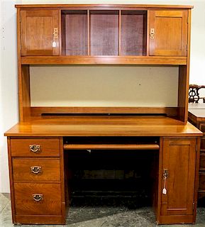 * An Arts and Crafts Style Desk. Height 70 1/2 x width 60 x depth 30 inches.