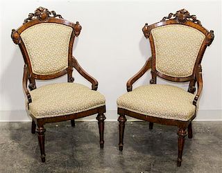 A Pair of Victorian Armchairs Height of each 37 1/4 inches.