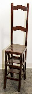 A Convertible Ladderback Chair and Library Step Height 51 3/4 inches.