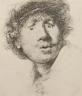 * After Rembrandt van Rijn, (20th century), Self Portrait in a Cap, Open-Mouthed