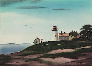 Richard Hare, (American, b. 1906), Coastline with Lighthouse