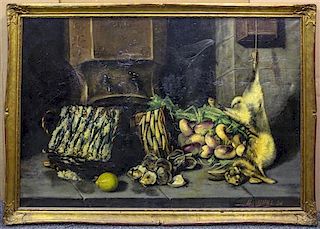 * M. Mirol, (19th century), Still Life with Oyster and Kill, 1894