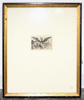 James Ensor, (Belgian, 1860-1949), Winged Skull and Demons
