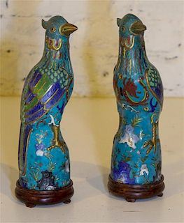 A Pair of Cloisonne Enamel Figures of Birds Height 9 1/4 inches.