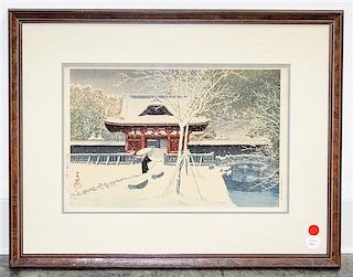 Kawase Hasui, (Japanese, 1883-1957), Snow at Shiba Park