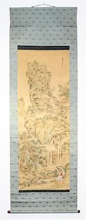 * A Japanese Ink and Color Painting on Silk. Length 55 3/4 x width 19 1/2 inches.