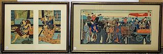 * Two Japanese Woodblock Prints Larger 20 1/2 x 34 3/4 inches (framed).
