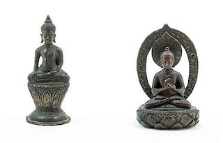Two Southeast Asian Bronze Figures of Buddha Height of the larger 5 inches.