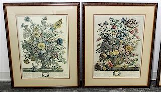 A Group of Four Seasonal Botanical Prints Height 32 x width 26 inches (framed).