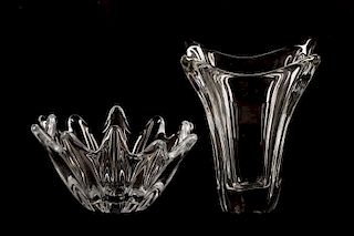 Two Daum Crystal Items, Bowl & Vase