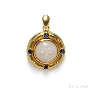 18kt Gold, Carved Moonstone, and Sapphire Pendant/Brooch, Elizabeth Locke