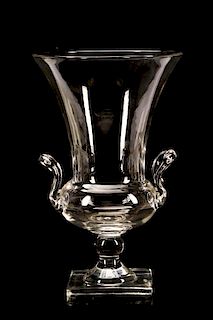 Large Crystal Double Handled Footed Vase