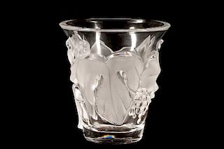 Lalique Crystal Samur Vase, Grape Leaf Motif