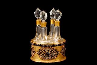 Empire Art Gold Jeweled Perfume Caddy w/Bottles