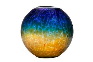 Loetz Cobalt Papillon Spherical Art Glass Vase