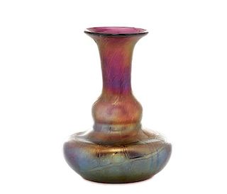 Loetz Iridescent Cobalt Pampas Art Glass Vase