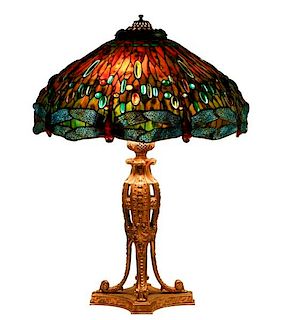 Hanging Head Dragonfly Table Lamp, After Tiffany