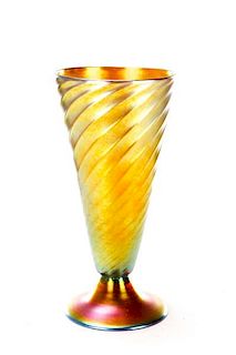 Steuben Gold Aurene Spiral Ribbed Vase #6034