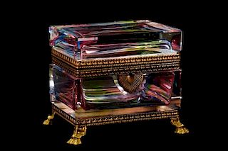 Scarce Rainbow Glass Footed Casket Box, Moser