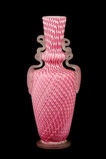 Venetian Pink and White Satin & Cased Glass Vase