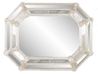 Contemporary Etched & Blown Glass Venetian Mirror