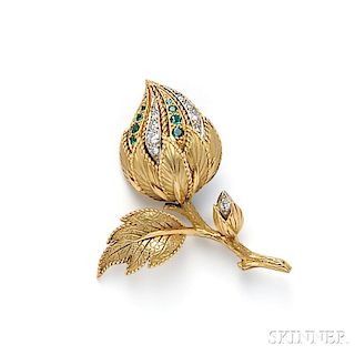 18kt Gold, Emerald, and Diamond Flower Brooch, Kern