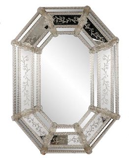 Contemporary Etched & Blown Glass Venetian Mirror