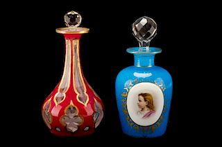 2 Bohemian Art Glass Scent Perfume Vanity Bottles