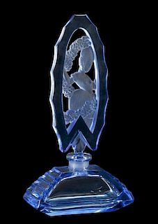 Czech Blue Glass Perfume Bottle, Attr. to Hoffman