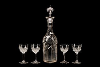 French Cut Crystal Decanter Set with 4 Cordials